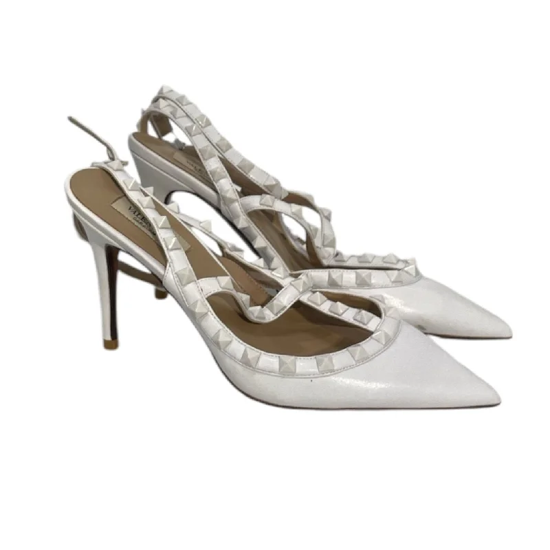 Stylish Ankle Strap Heels for Women--VALENTINO/Heels/EU 39/Leather/WHT/Ankle Strap/