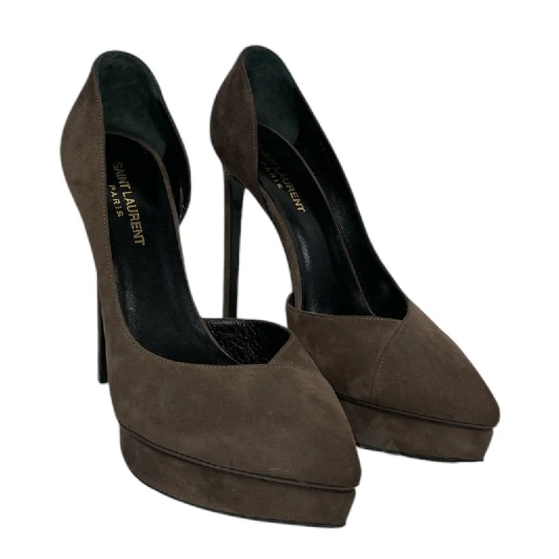 Affordable Suede Ankle Pumps for All-Day Wear--SAINT LAURENT/Heels/EU 37/Suede/CML/Side Zip/