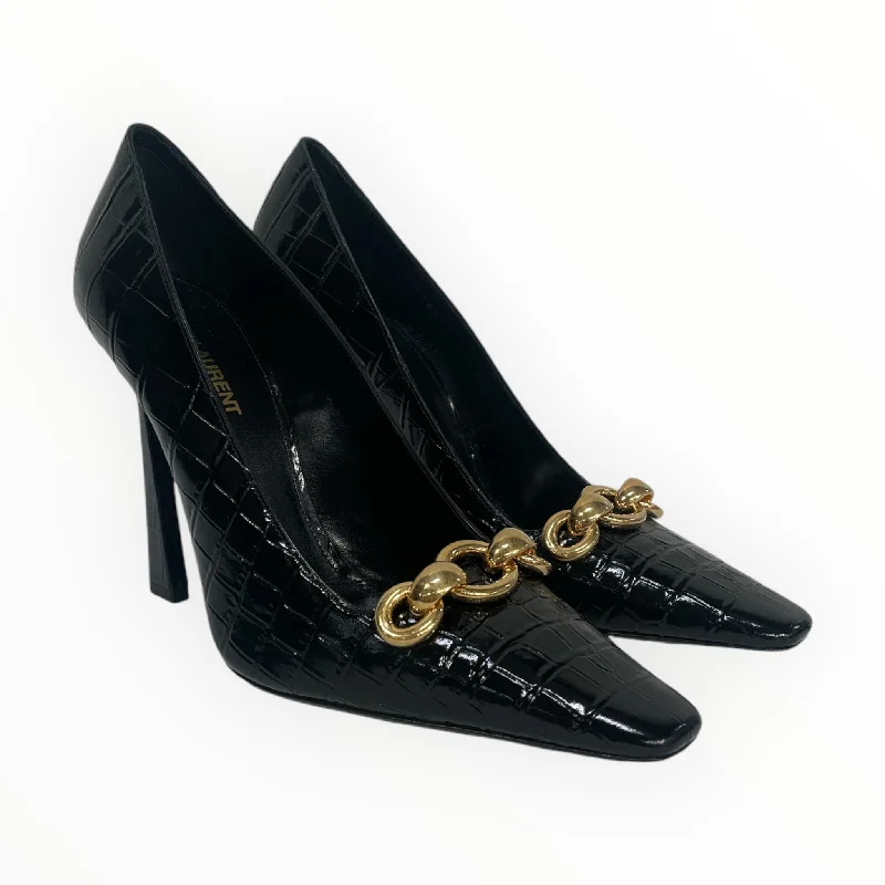 YVES SAINT LAURENT/Heels/EU 38/Leather/BLK/CROC---Comfortable Leather Pumps for Office and Everyday Wear