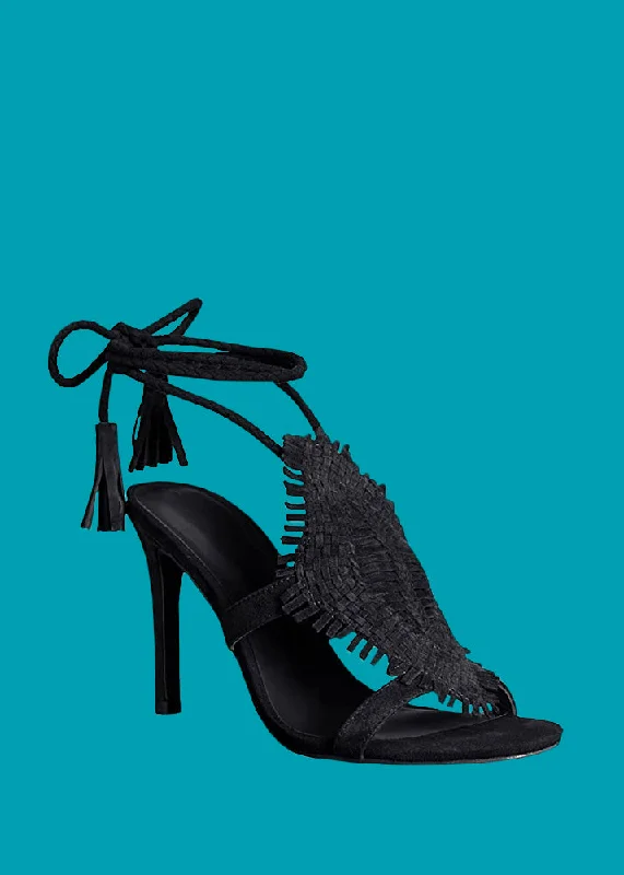 Stiletto Heel Pumps with Perfect Fit--Ady Woven Ankle Wrap Heel - Black-Fashionable & Classic