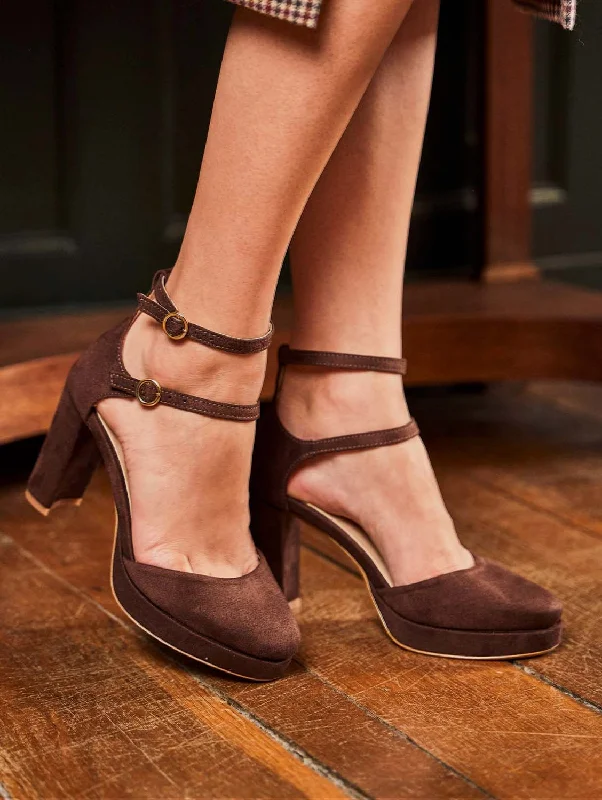 Affordable Suede Ankle Pumps for All-Day Wear--Agatha Recycled Vegan Suede Strappy Heels | Chocolat