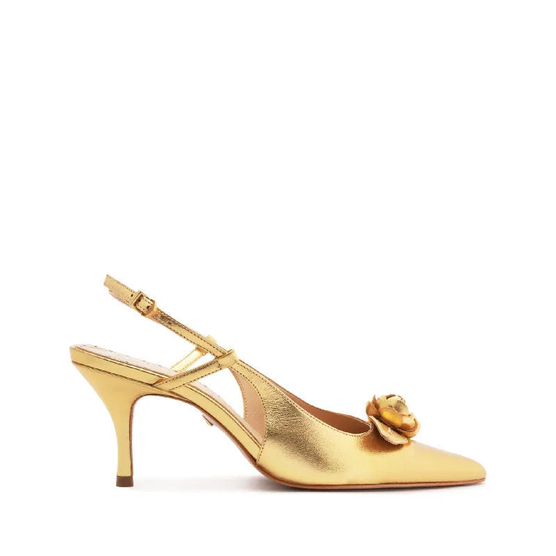 Alma Sling Metallic Leather Pump---Comfortable Leather Pumps for Office and Everyday Wear