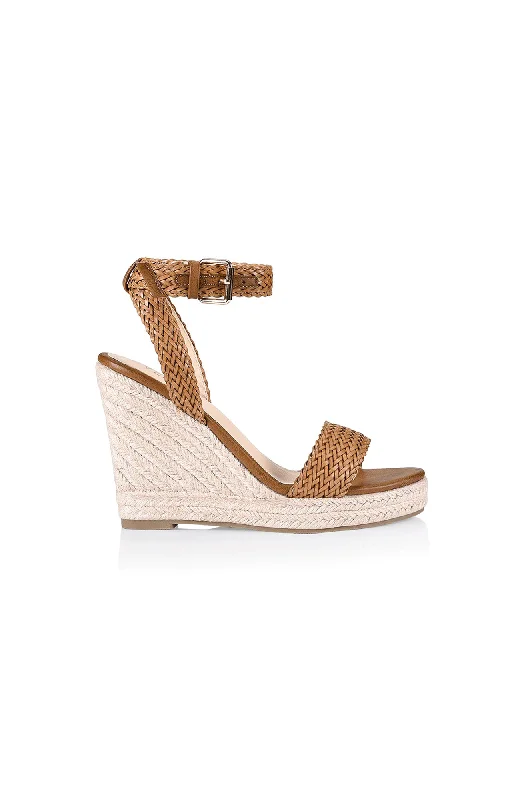 Versatile Heeled Sandals for Any Occasion---Amalie Rope Wedge Tan Weave