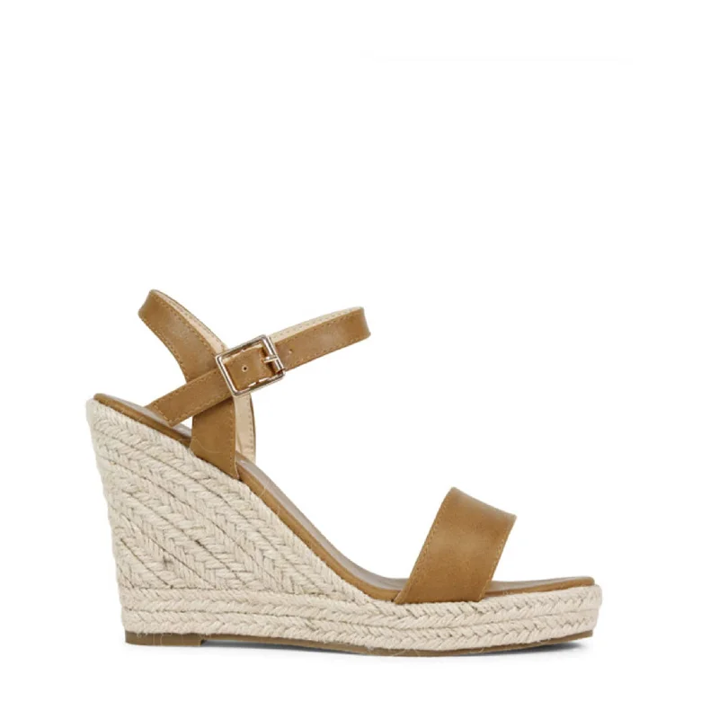 Versatile Heeled Sandals for Any Occasion---Amaya Wedge Tan Smooth