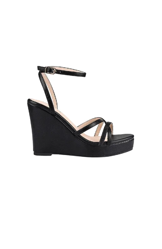 Amore Strappy Wedges Black Smooth---Affordable Strappy Platform Heels with Premium Quality