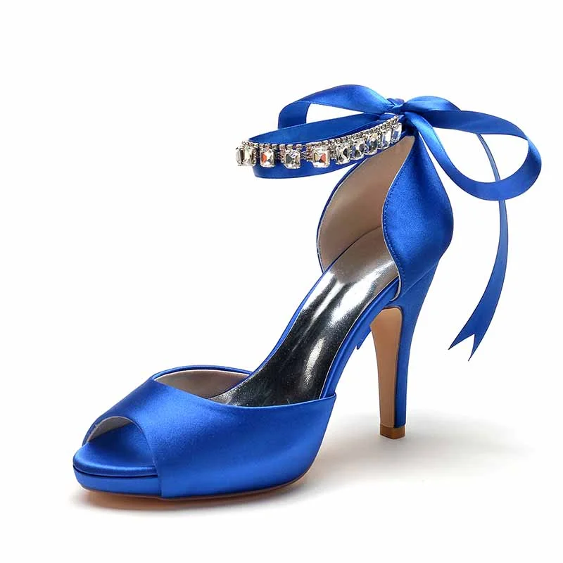 Stylish Ankle Strap Heels for Women--Ankle Strap Party Shoes Lace Up Satin Pumps Open Toe Beaded Heels Shoes