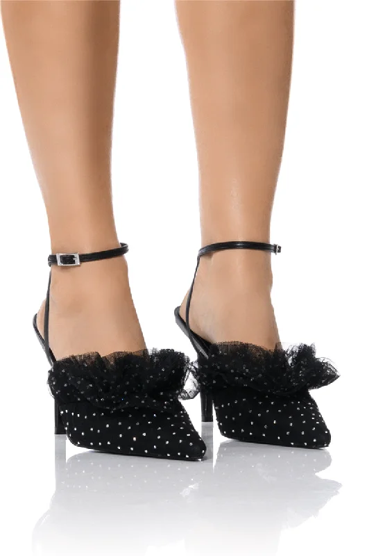 AZALEA WANG HAWAII EMBELLISHED TULLE PUMP IN BLACK---Chic Embellished Pumps for a Glamorous Look