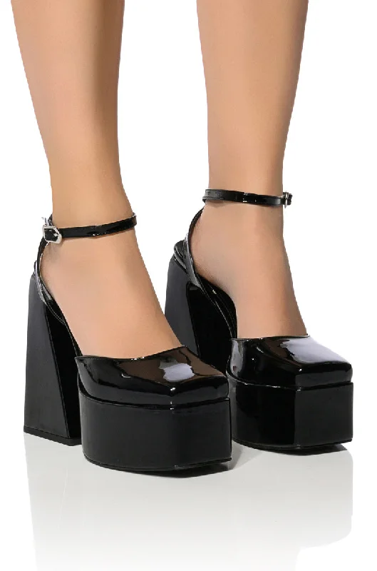 Versatile Dress Heels for Formal and Casual Wear---AZALEA WANG CLEMENTINE CHUNKY PUMP IN BLACK PATENT