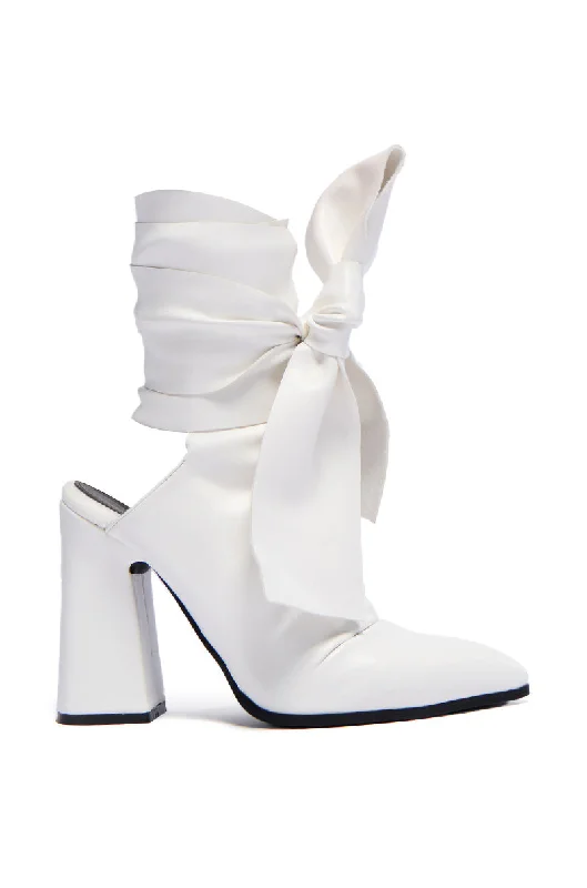 Versatile Dress Heels for Formal and Casual Wear---AZALEA WANG DYMPHNA WHITE CHUNKY TIE UP PUMP