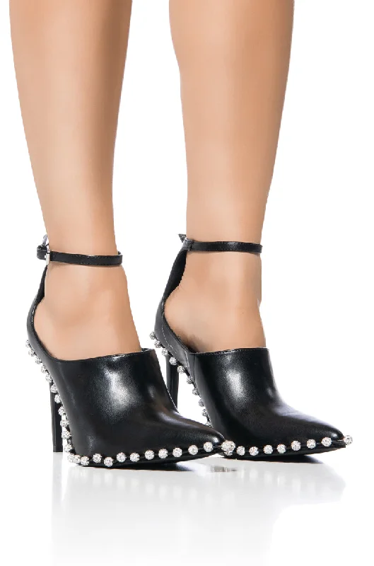 AZALEA WANG FOSSA EMBELLISHED STRAP PUMP IN BLACK---Chic Embellished Pumps for a Glamorous Look