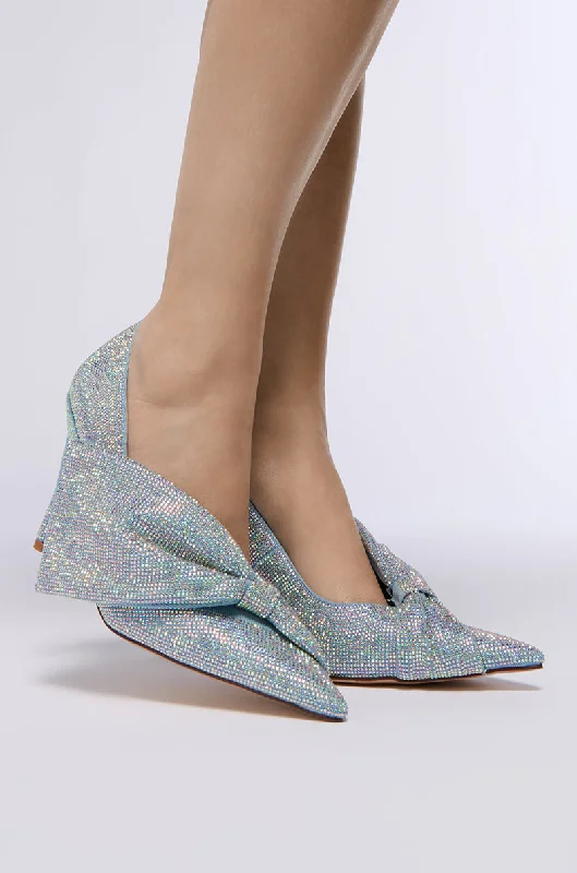 AZALEA WANG GEOVANNI SPARKLE DENIM PUMP WITH BOW DETAIL---Charming Bow Pumps for a Cute and Stylish Look