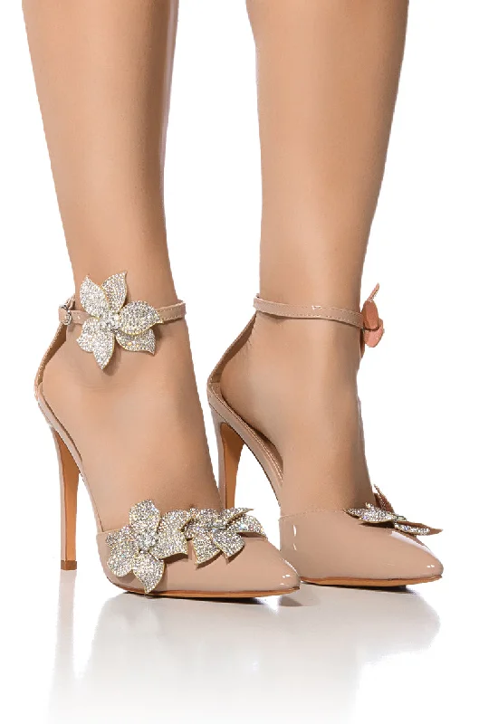 AZALEA WANG ISMEA EMBELLISHED FLOWER PUMP IN NUDE---Chic Embellished Pumps for a Glamorous Look