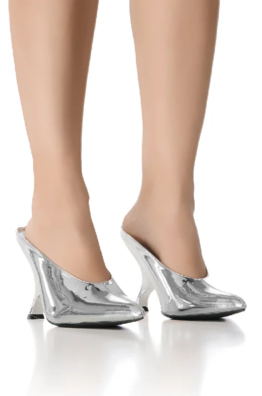 Versatile Dress Heels for Formal and Casual Wear---AZALEA WANG LEDGER SILVER MIRROR PUMP