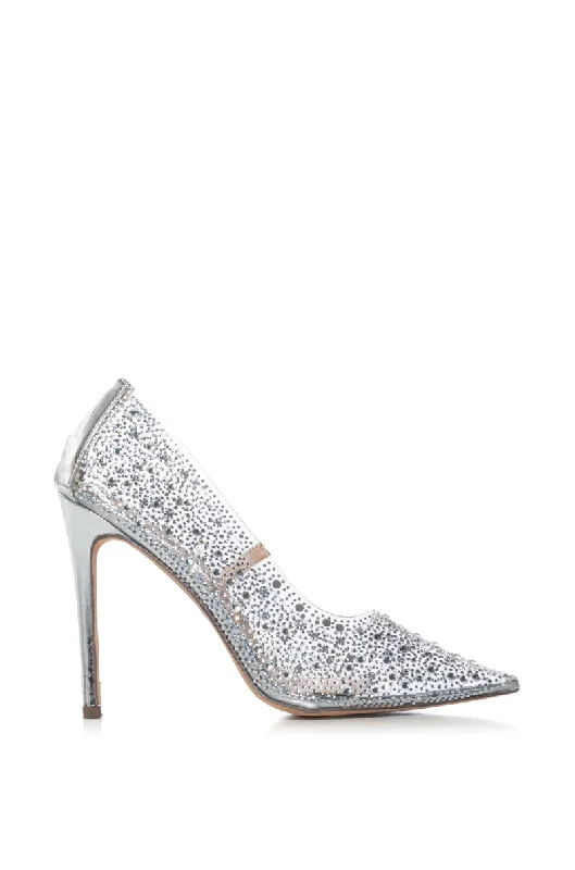 AZALEA WANG MISS BLING EMBELLISHED PUMP IN SILVER---Chic Embellished Pumps for a Glamorous Look