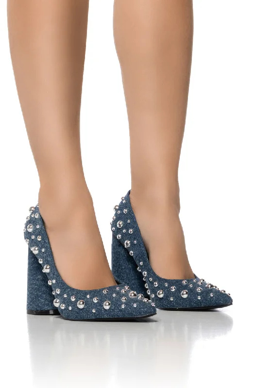 AZALEA WANG POSY DENIM EMBELLISHED PUMP---Chic Embellished Pumps for a Glamorous Look