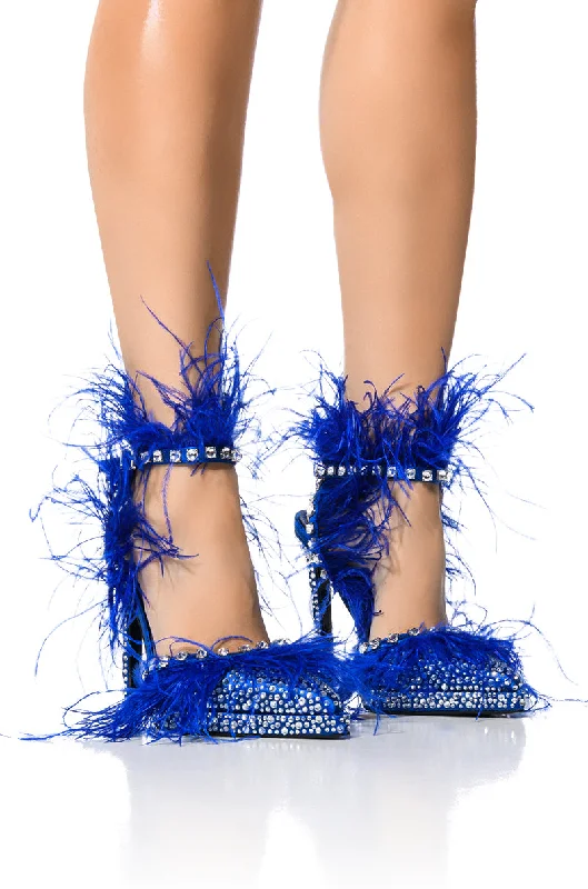 AZALEA WANG SEINE BLUE FEATHER AND DIAMOND EMBELLISHED PUMP---Chic Embellished Pumps for a Glamorous Look