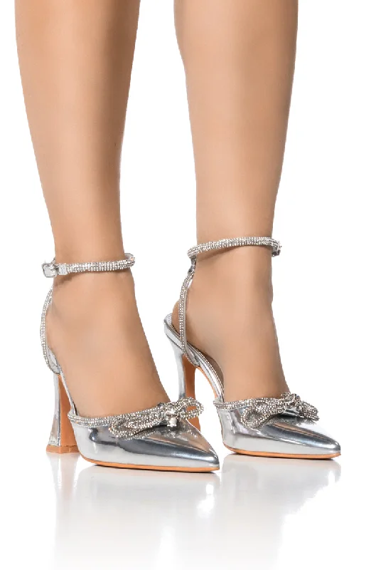 AZALEA WANG TAMIA EMBELLISHED CHUNKY PUMP IN SILVER---Chic Embellished Pumps for a Glamorous Look