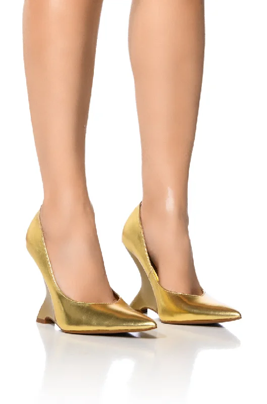 Versatile Dress Heels for Formal and Casual Wear---AZALEA WANG TEGWEN GOLD PUMP