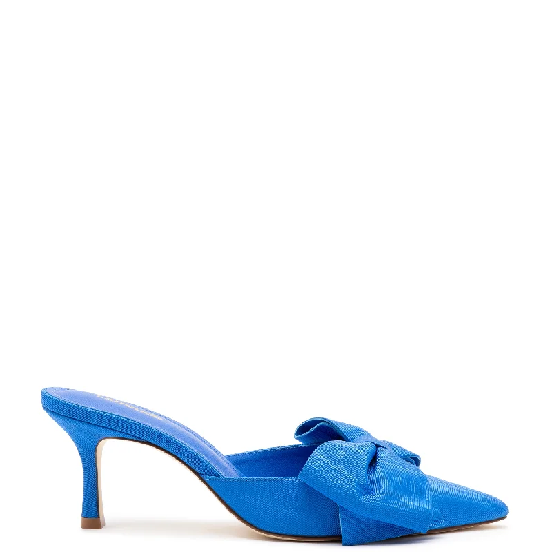 Versatile Heeled Sandals for Any Occasion---Mini Elle Pump In Azure Fabric