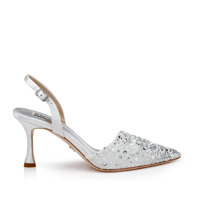 Badgley Mischka Women's Brenna in White---Fashionable Kitten Heels for Date Night