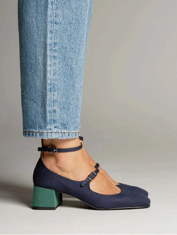 Affordable Suede Ankle Pumps for All-Day Wear--Vegan Suede Mid Heeled Pumps | Black & Green