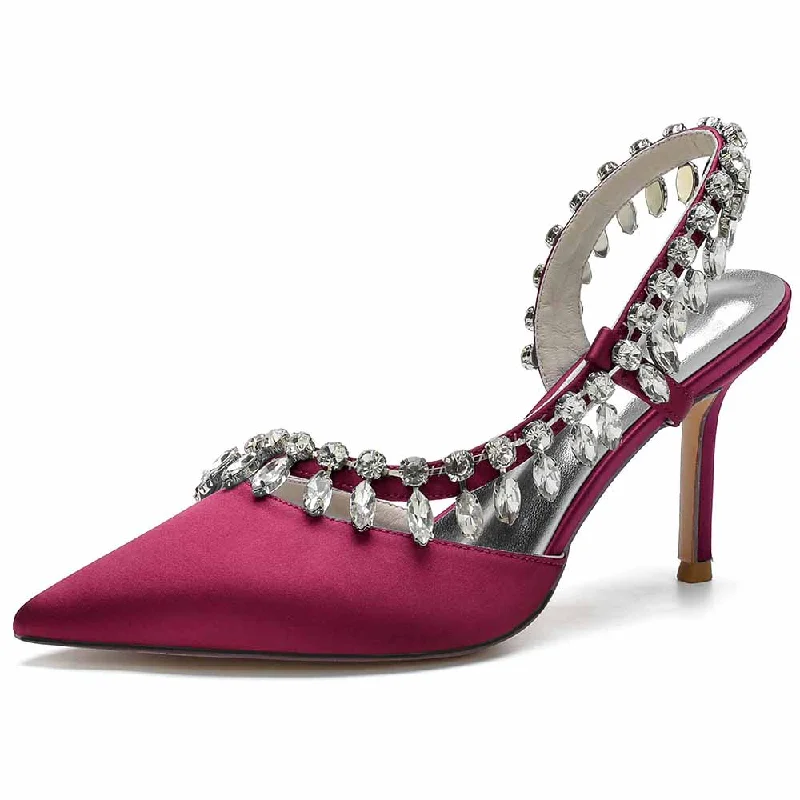 Stylish Ankle Strap Heels for Women--Beaded Wedding Satin Heels Ankle Strap Pumps Party Heels