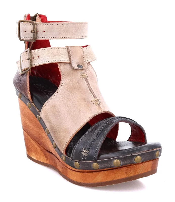 Bedstu Women's 'Princess' Rustic Leather Wooden Wedge Heels---Comfortable Leather Pumps for Office and Everyday Wear