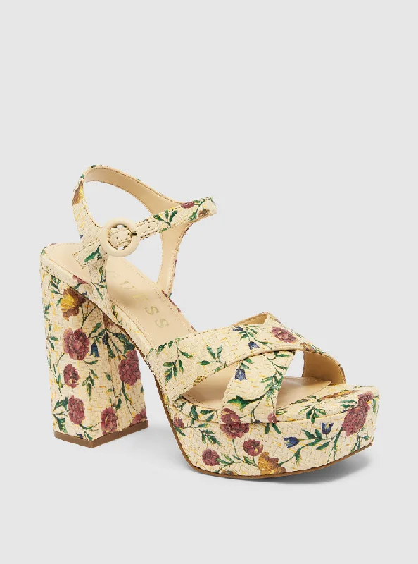 Stylish Platform Heels for Extra Height--Beige Floral Vallenn Platform Heel