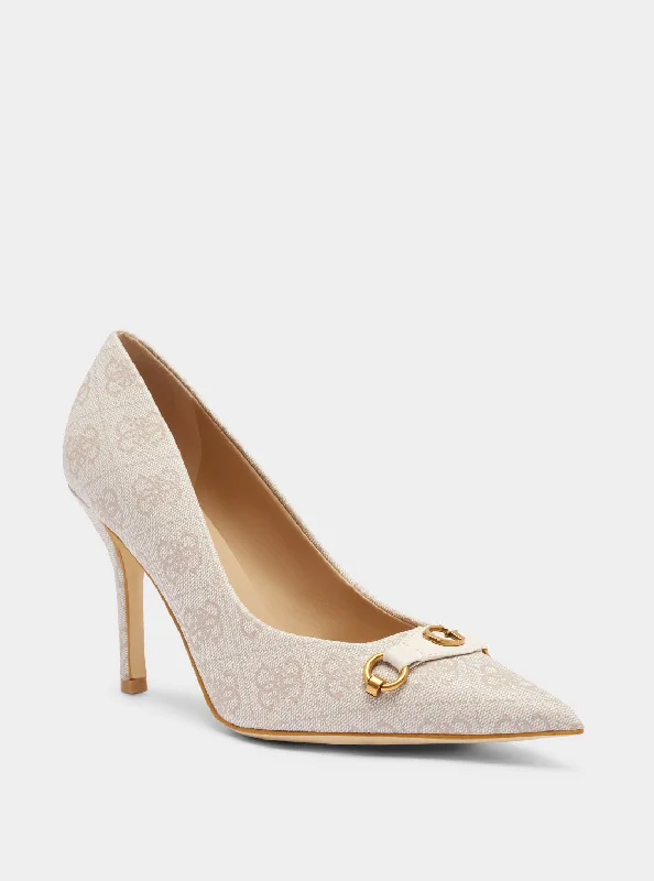 Stiletto Heel Pumps with Perfect Fit--Beige Logo Scalee Stiletto Heels-Fashionable & Classic