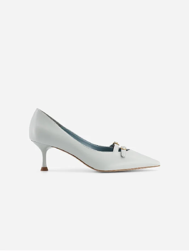 Beryl Apple Leather Small Heel Pumps | Ice Blue---Comfortable Leather Pumps for Office and Everyday Wear