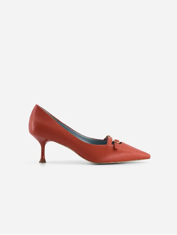 Beryl Apple Leather Small Heel Pumps | Rust---Comfortable Leather Pumps for Office and Everyday Wear