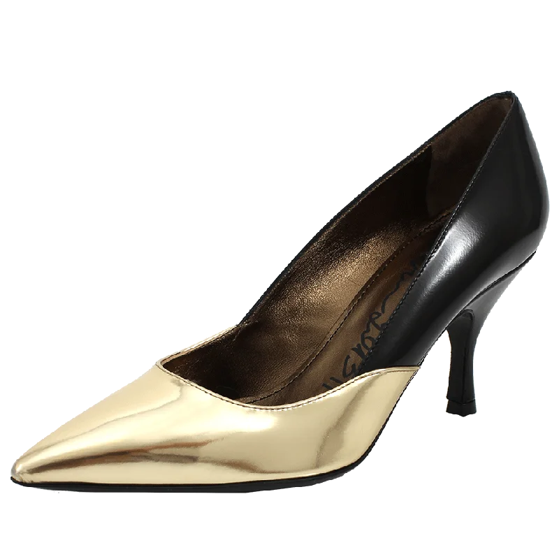 Stiletto Heel Pumps with Perfect Fit--Black and Gold Pointed Toe Pump-Fashionable & Classic