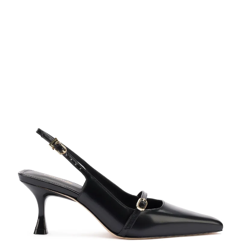 Ines Pump In Black Leather---Comfortable Leather Pumps for Office and Everyday Wear