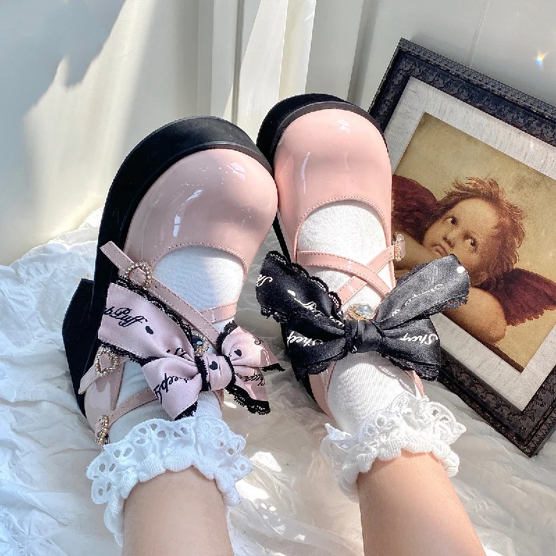 Versatile Heeled Sandals for Any Occasion---Sheep Puff~Black Pink Japanese Lolita Thick Heel Shoes