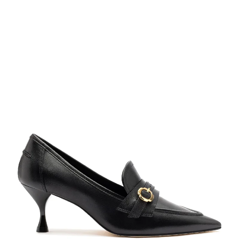 Susan Pump In Black Leather---Comfortable Leather Pumps for Office and Everyday Wear