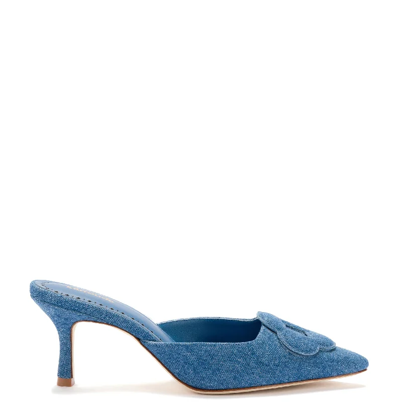 Flora Pump In Blue Stoned Denim---Chic Denim Fabric Heels for a Unique Look