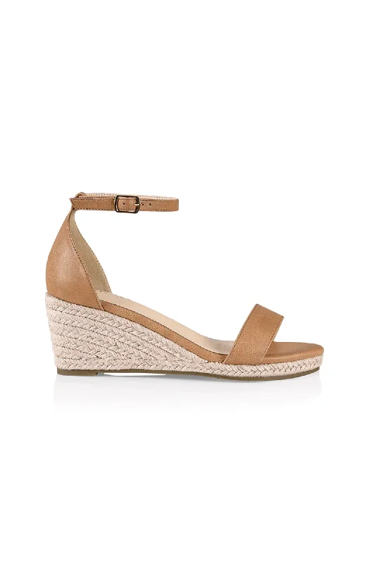 Versatile Heeled Sandals for Any Occasion---Bobbie Espadrille Low Wedge Caramel Softee