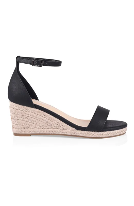 Versatile Heeled Sandals for Any Occasion---Bobbie Espadrille Low Wedge Black Softee