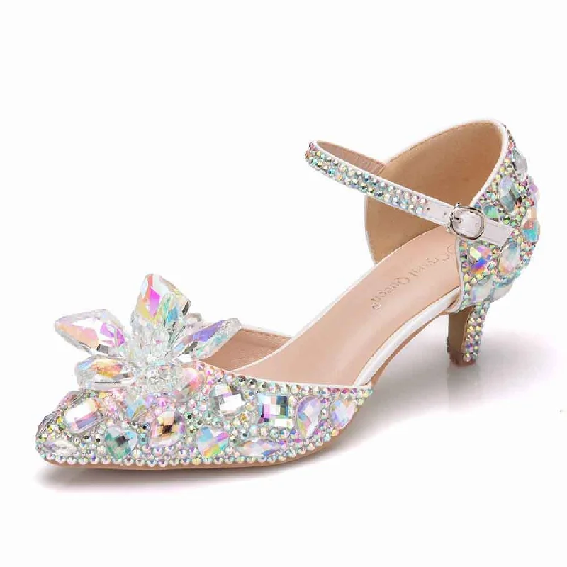 Stylish Ankle Strap Heels for Women--Bride Wedding Shoes Prom Pumps Ankle Strap Buckle Shoes With Rhinestone