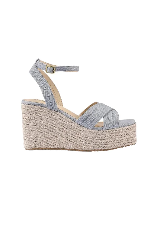 Callie Espadrille Wedges Denim---Chic Denim Fabric Heels for a Unique Look