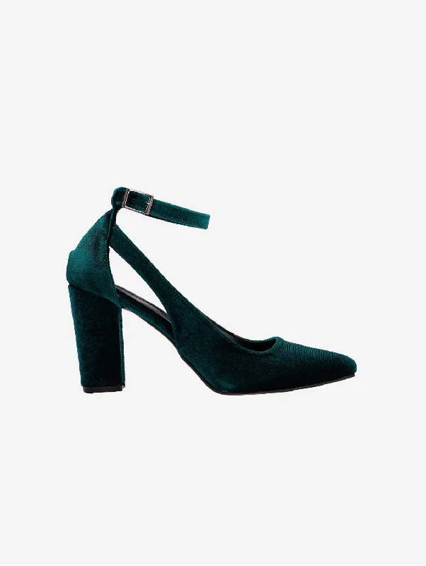 Luxurious Velvet Women's Pumps with Soft Finish---Camila Velvet Vegan Heels | Emerald Green