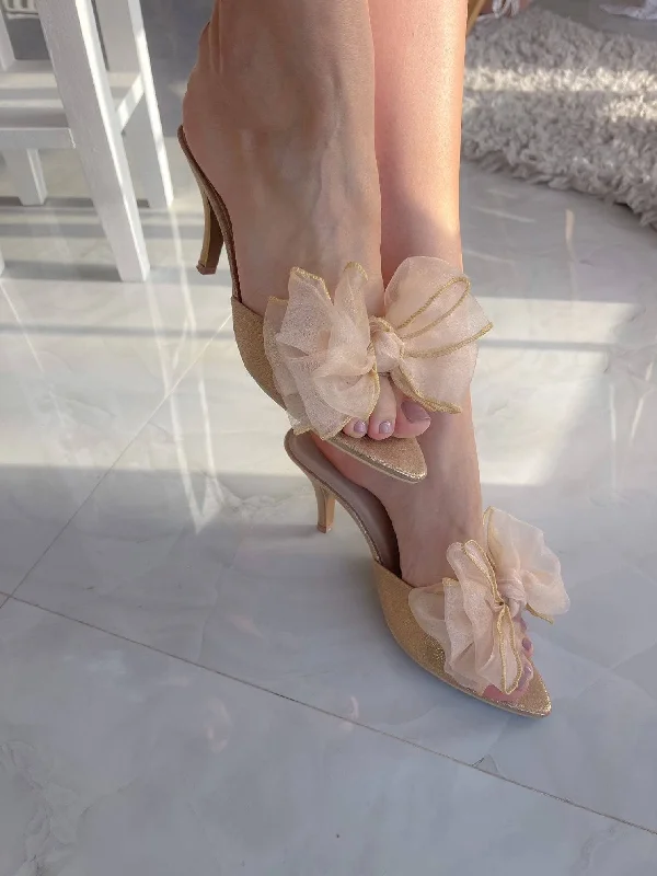 Champagne Heels With Bow Details---Charming Bow Pumps for a Cute and Stylish Look