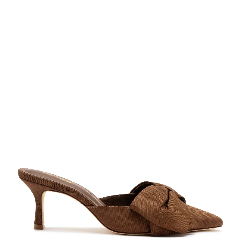 Versatile Heeled Sandals for Any Occasion---Mini Elle Pump In Cinnamon Fabric