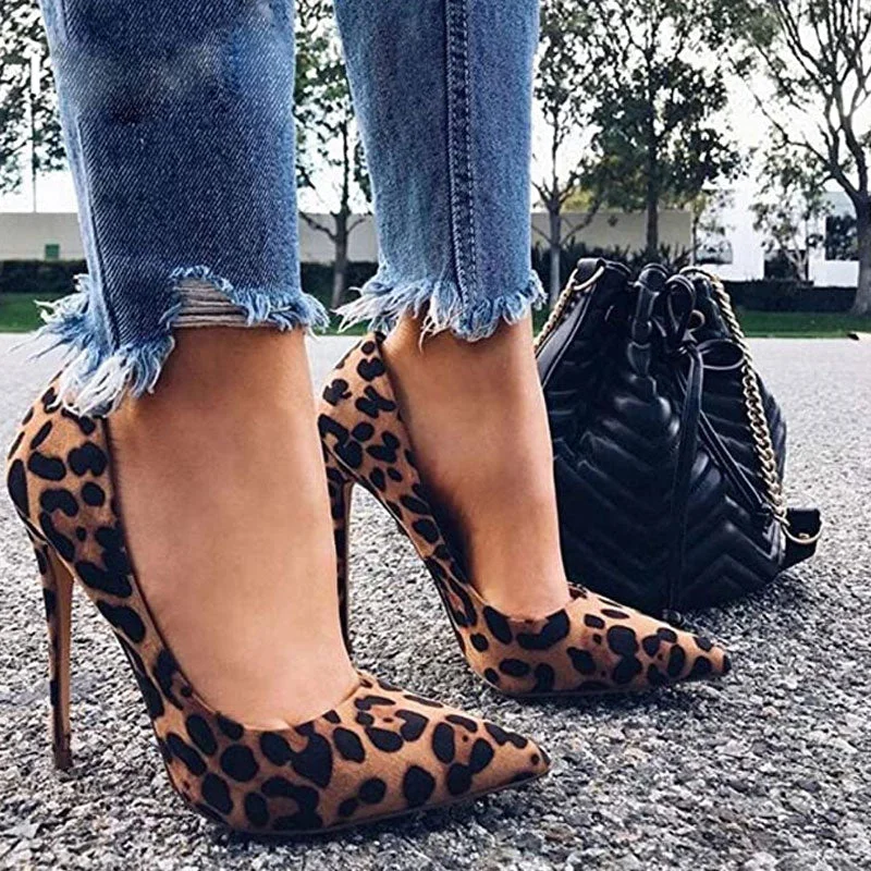 Stiletto Heel Pumps with Perfect Fit--Classic Leopard Print Pointed Toe Stiletto Pumps - Dark Brown-Fashionable & Classic