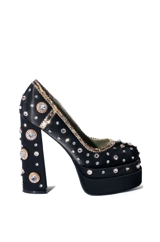 CLEA-BLACK PLATFORM EMBELLISHED PUMP---Chic Embellished Pumps for a Glamorous Look