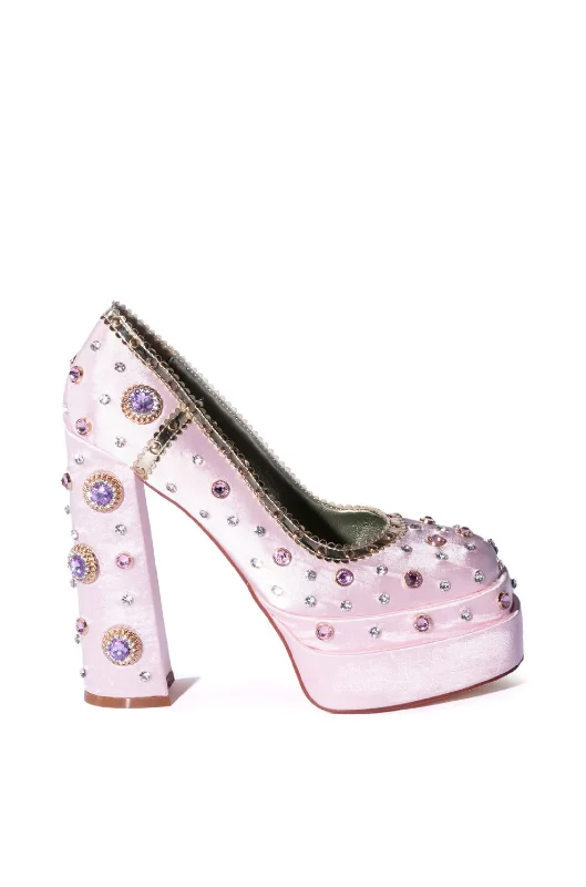 CLEA-PINK PLATFORM EMBELLISHED PUMP---Chic Embellished Pumps for a Glamorous Look