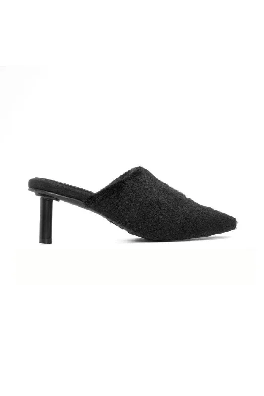 Versatile Heeled Sandals for Any Occasion---Roam Long Luxe Cloud Heel in Black Faux Fur