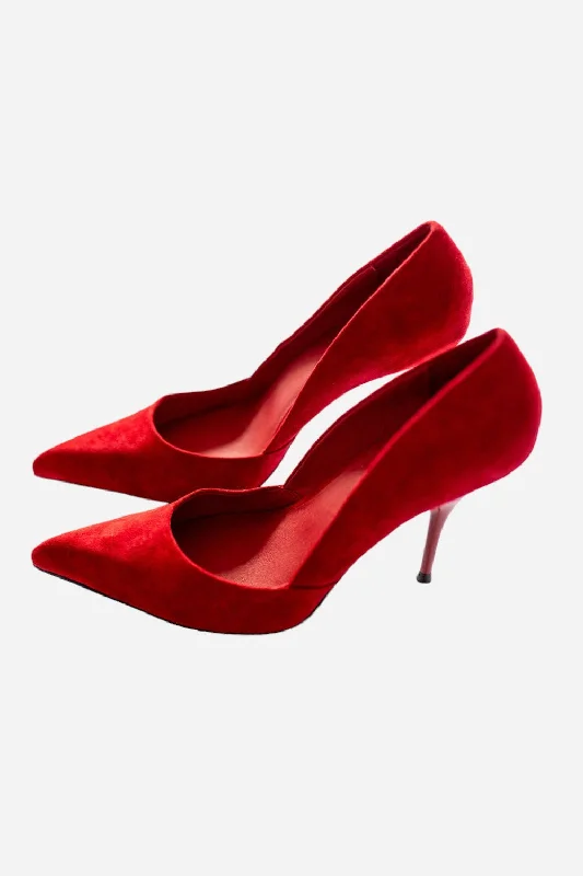 Affordable Suede Ankle Pumps for All-Day Wear--Jeffrey Campbell Convince Dress Pump Heels in Red Suede