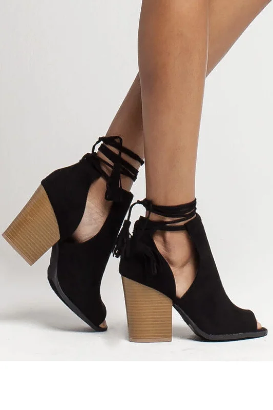 Stylish Open Toe Heels for Summer--Barnes, Open toe Chunky Heels with ankle tie up