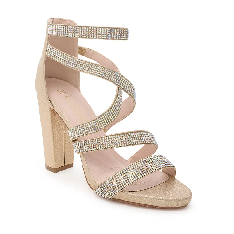 Affordable Rhinestone Pumps for a Dazzling Look---De Blossom Champagne Crystal Mid Block Heel